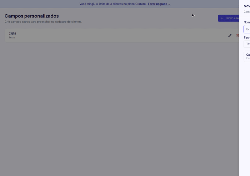 GIF criando um campo personalizado CNPJ do tipo Texto