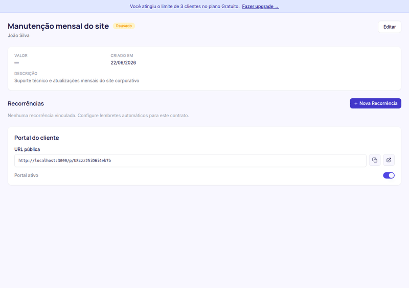 Ativando o portal do contrato e copiando a URL