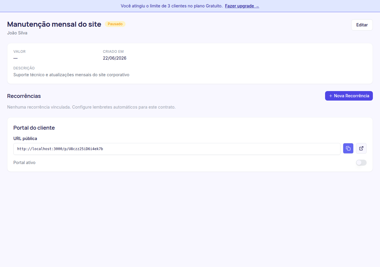 Card Portal do cliente com toggle ativo e URL copiável