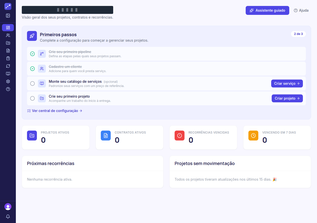 Dashboard após a configuração inicial