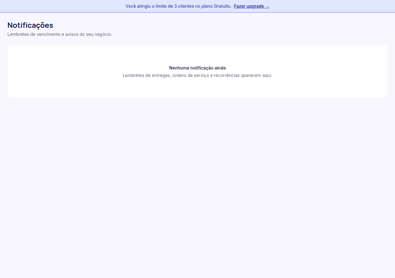 Lista de notificações exibindo diferentes tipos com ícones distintos